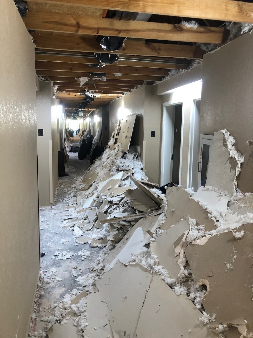 Fire-damaged building interior