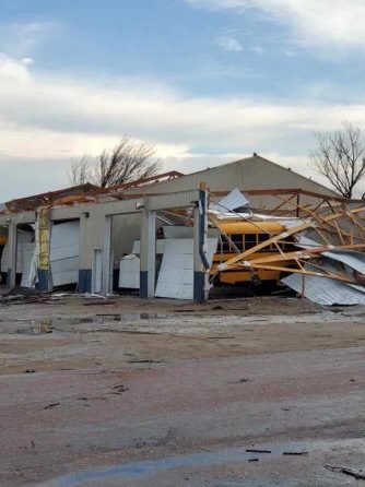 Tornado-damaged commercial building